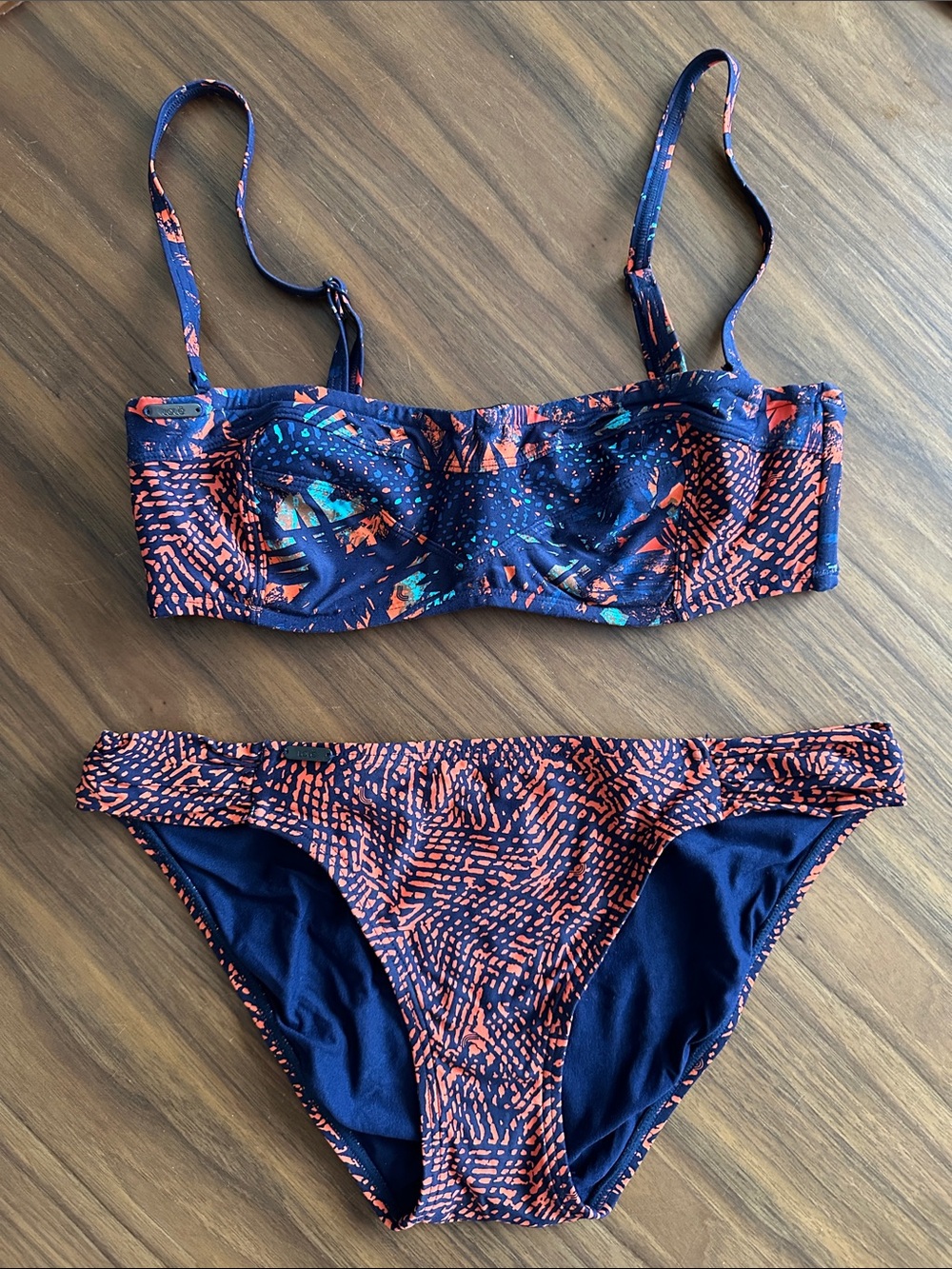 Lole Navy Bikini Set with Orange Print, Top Medium Bottom Large